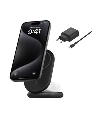 Belkin BOOST CHARGE Qi2 Magnetický nabíjecí stojan 2v1 černá / skládací / 15W