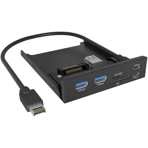 Icy Box IB-HUB1419-i3 černá / adaptér SATA na přední panel / 2x USB-A / 2x USB-C / 1x SD/microSD Slot