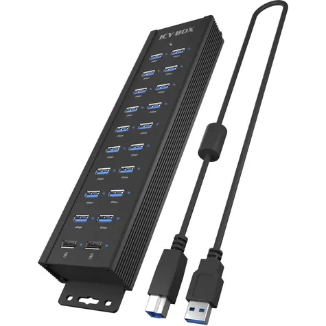Icy Box IB-HUB 1720-U3 černá / USB Hub / 18x USB-A 3.2 Gen1 / 2x 15W