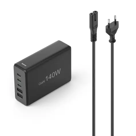 Hama USB nabíjecí stanice GaN černá / 3x USB-C PD / 2x USB-A (1x QC) / 140 W