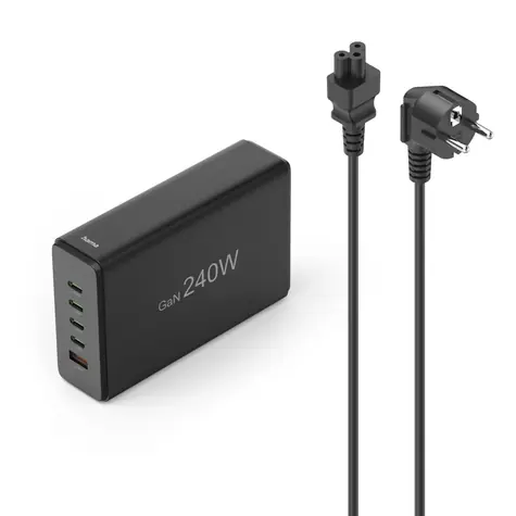 Hama USB nabíjecí stanice GaN černá / 4x USB-C PD / 1x USB-A QC / 240 W