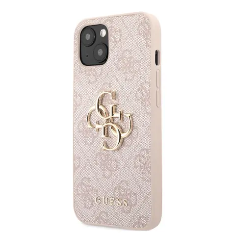 Rozbaleno - GUESS PU 4G Metal Logo Zadní Kryt pro Apple iPhone 13 růžová / rozbaleno