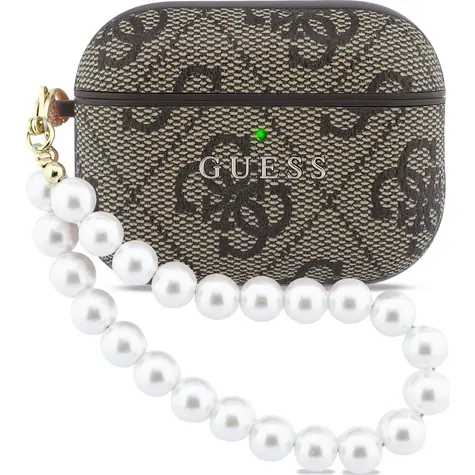 Guess PU 4G Classic Logo Pearl Strap Pouzdro pro AirPods Pro 3 Brown
