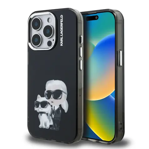 Karl Lagerfeld IML Aquarelle Karl and Choupette Zadní Kryt pro iPhone 15 Pro Max Black