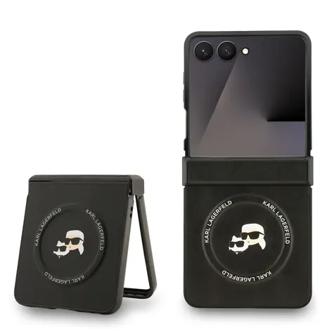Karl Lagerfeld PU Karl and Choupette Heads Magnetic Zadní Kryt pro Samsung Galaxy Z Flip 7 Black