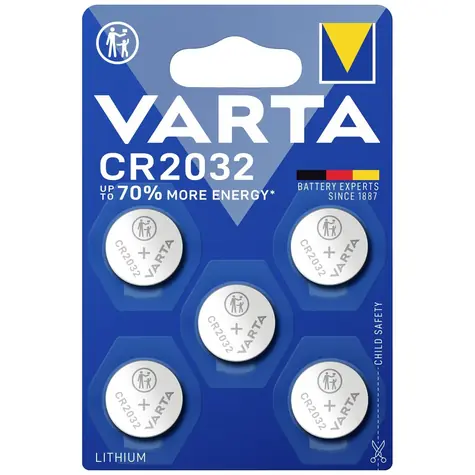 Varta Knoflíková baterie CR2032 5ks / 3.0V / 220 mAh / lithium / v blistru 