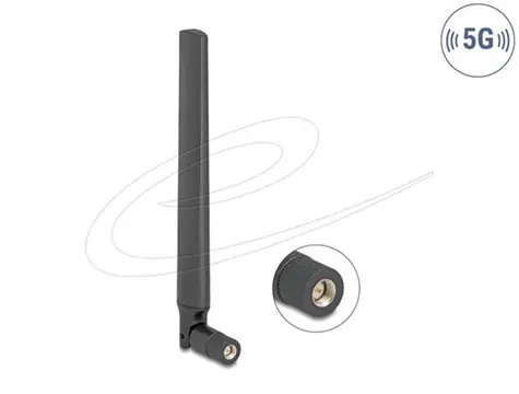 Delock 5G 3,4 - 5,0 GHz anténa SMA samec 4,7 dBi všesměrová s nakloněným kloubem černá
