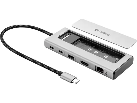 Sandberg USB-C 6in1 Travel Dock SSD Case dokovací stanice / HDMI / 2xUSB-C / 1xUSB 2.0 / Power Delivery 100W