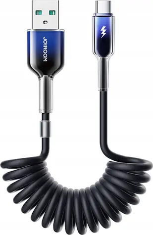 Joyroom S-A43 Crystal-Clear Series Nabíjecí spirálový kabel USB-A (M) - USB-C (M) 3A 1.5m černá