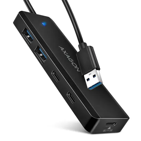 AXAGON HUE-C2A, 4× USB 5Gbps TRAVEL hub, 2× USB-A + 2× USB-C, USB-C napájení, kabel USB-A 19cm