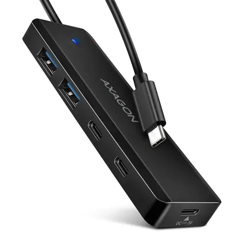 AXAGON HUE-C2C, 4× USB 5Gbps TRAVEL hub, 2× USB-A + 2× USB-C, USB-C napájení, kabel USB-C 19cm
