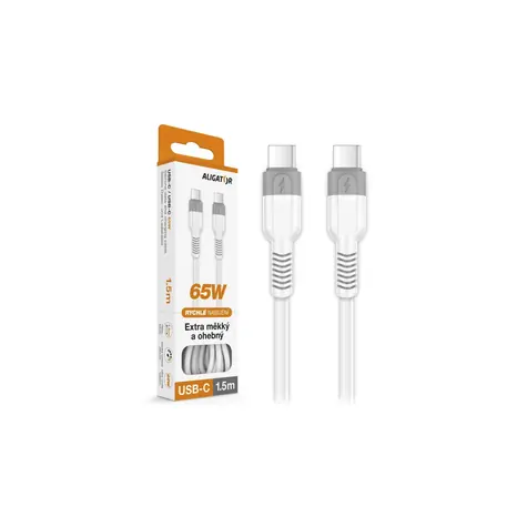 Aligator Datový kabel SoftPastels 3A 65W / USB-C/USB-C / bílý