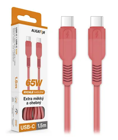 Aligator Datový kabel SoftPastels 3A 65W / USB-C/USB-C / růžový