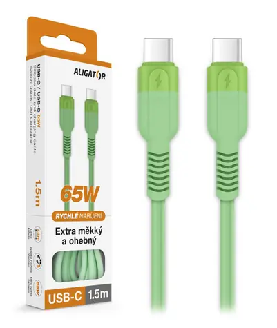 Aligator Datový kabel SoftPastels 3A 65W / USB-C/USB-C / zelený