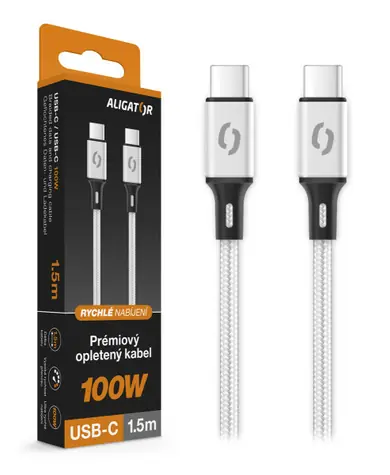 Aligator Datový kabel PREMIUM 5A 100W / USB-C/USB-C / bílý