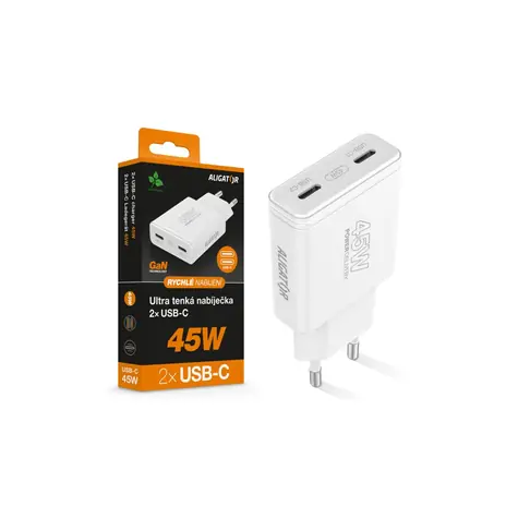 Aligator Rychlá nabíječka slim / PD 45W / 2xUSB-C / bílá