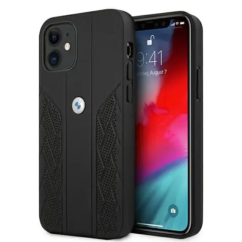 BMW Kožený Zadní kryt perforovaný pro iPhone 12 mini černá 