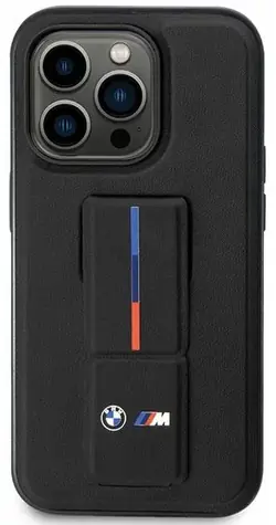 BMW Zadní kryt Grip Stand Hot Stamp pro iPhone 14 Plus / 15 Plus černá