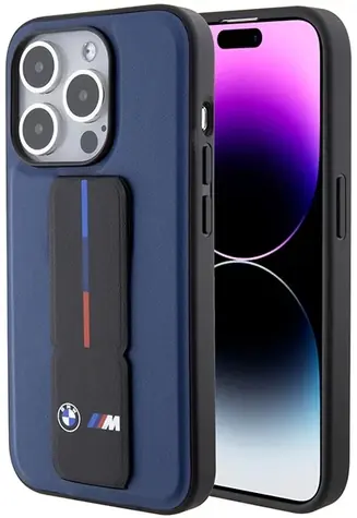 BMW Zadní kryt Grip Stand Bicolor pro iPhone 15 Pro tmavě modrá