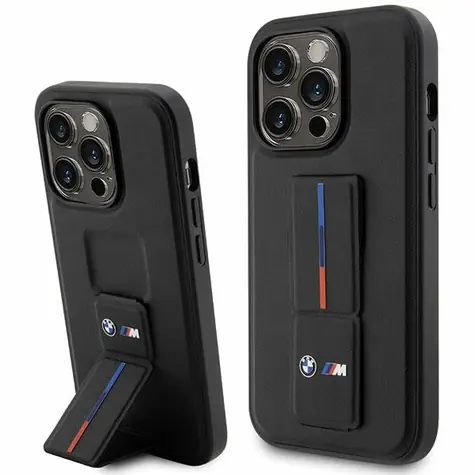 BMW Zadní kryt Grip Stand Hot Stamp pro iPhone 14 Pro černá
