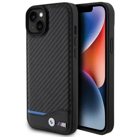 BMW Zadní kryt kožený karbonový pro iPhone 15 Plus černá