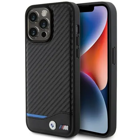 BMW Zadní kryt kožený karbonový pro iPhone 15 Pro Max černá