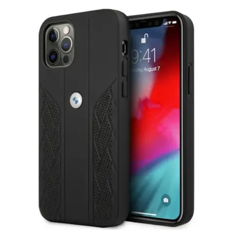 BMW Zadní kryt Curve perforovaný kožený pro iPhone 12 / 12 Pro černá