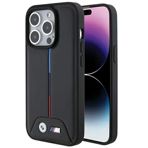 BMW Zadní kryt prošívaný tříbarevný pro iPhone 15 Pro černá