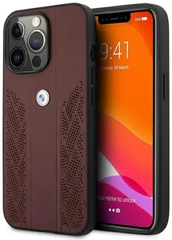 BMW Zadní kryt kožený perforovaný Curve pro iPhone 13 Pro / iPhone 13 červená