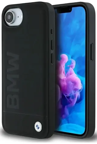 BMW Zadní kryt kožený Hot Stamp pro iPhone 16e černá