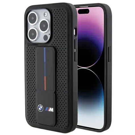 BMW Zadní kryt Grip Stand Smooth & Perforated pro iPhone 15 Pro černá