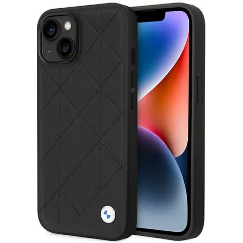 BMW Zadní kryt prošívaný kožený pro iPhone 14 6,1 černá