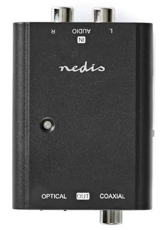 Rozbaleno - Nedis převodník analogového audia na digitální černý / Audio převodník / 2x RCA - RCA + Toslink / rozbaleno
