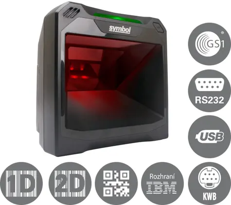 Motorola čtečka DS7708 / snímač 2D čárových kódů / RS-232 / KBW / USB / IBM / kit USB / EAS / černá