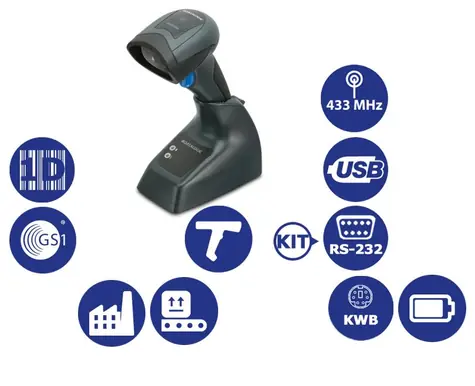 DATALOGIC QuickScan I QM2131 kit RS-232/ 1D snímač čárových kódů / 433MHz / Multi-IF / černá