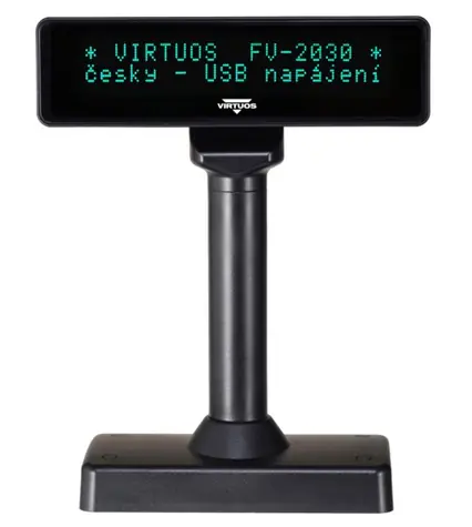 VIRTUOS FV-2030B černá / zákaznický displej / VFD / 2x20 9 mm / USB