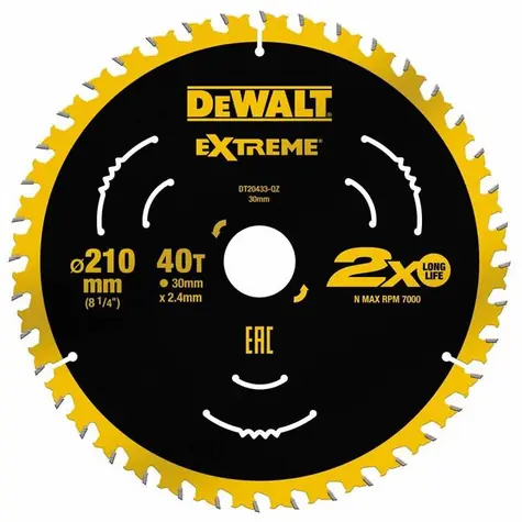 DeWalt DT20433 Extreme / Pilový kotouč pro pily / Průměr 210x30 mm / Šířka řezu 2.4 mm / Počet zubů 40