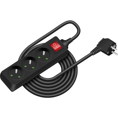 RETLUX RPC 21B Prodlužovací přívod s vypínačem 3 zásuvky 3×1.0mm 5m černá