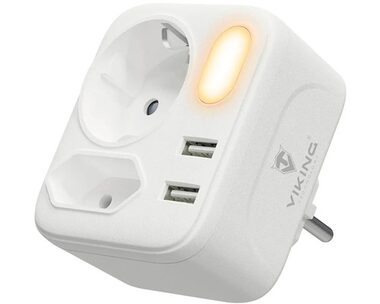 Viking síťový adaptér AC22 bílá / 2x 16A + 2x USB-A