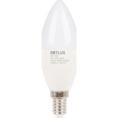 RETLUX RLL 628 C37 E14 candle 6W / 810 lm / 6500K - denní bílá / D 