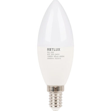RETLUX RLL 630 C37 E14 candle 8W / 1080 lm / 4000K - studená bílá / D 