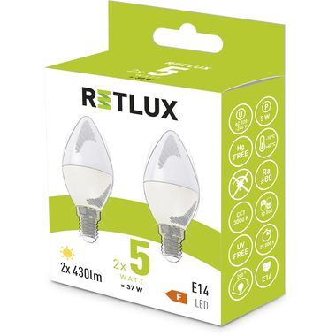 RETLUX REL 34 LED C37 2x5W E14 / 430 lm / 3000K - teplá bílá / 2ks