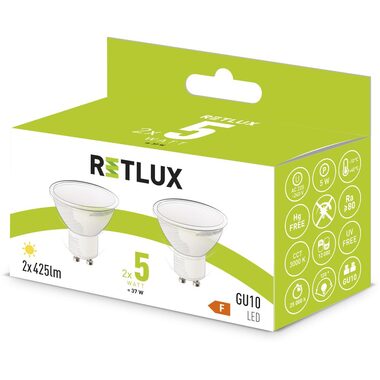 RETLUX REL 36 LED GU10 2x5W  / 425 lm / 3000K - teplá bílá / 2ks