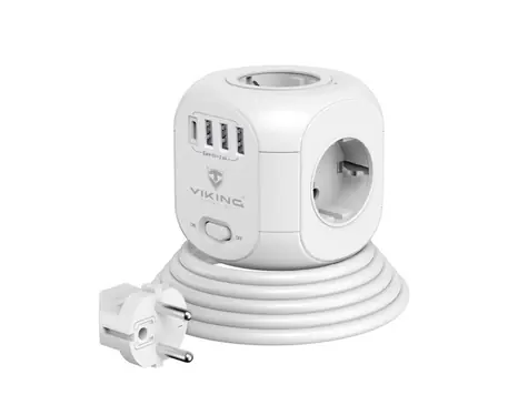 Viking AC Cube Síťový adaptér bílá / 4x 230 V + 3x USB-A + 1x USB-C / 1.8 m
