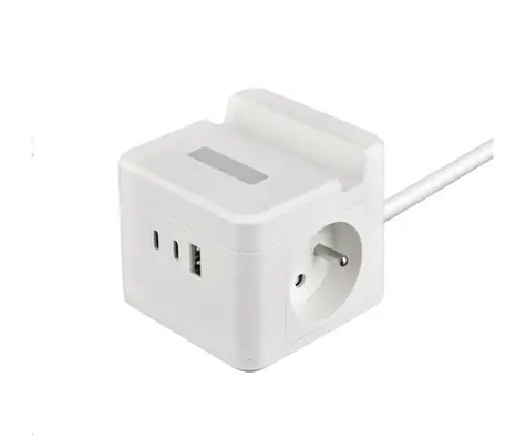 Viking YC23HW rozbočovací adaptér bílá / 2x 230V + 1x USB-A + 2x USB-C / dotykové světlo / držák telefonu