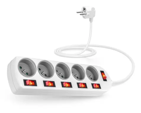 CONNECT IT CES-1100-WH Prodlužovací kabel 230V 2m bílá / 5 zásuvek / vypínače / 16A