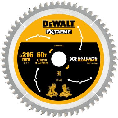 DeWalt DT99570 / Pilový kotouč pro pokosové aku pily / Průměr 216x30 mm / Šířka řezu 2.16 mm / Počet zubů 60