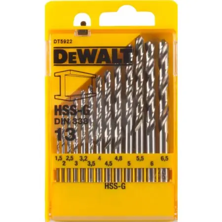 DeWalt DT5923-QZ / Sada vrtáků do kovu HSS-G DIN 338 / Průměr 1.5-6.5 mm / 19 ks