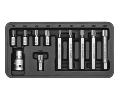 YATO Sada bitů pro vícezubé šrouby s adaptérem 10 mm x 1|2" (11 ks) / M5 - M12 / Délka 30-75 mm