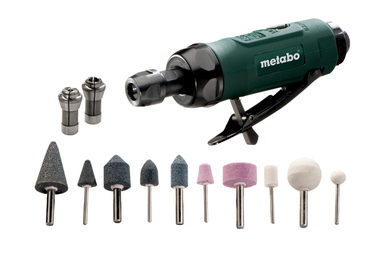 Metabo DG 25 Set / Pneu Přímá bruska / Tlak 6.2 bar / Spotřeba vzduchu 300 l-min / 25.000 ot-min / Kleština 6 mm